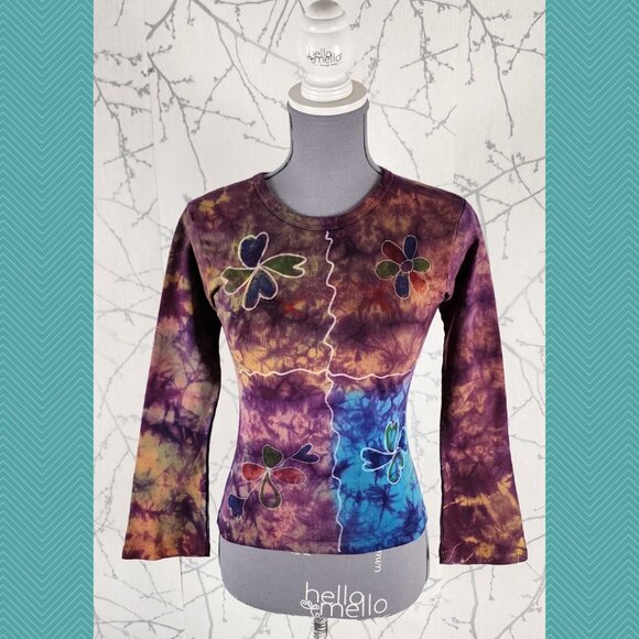 Unbranded Tie Dye Floral Printed 100% Cotton Crewneck Cropped Tee - Picture 1 of 5